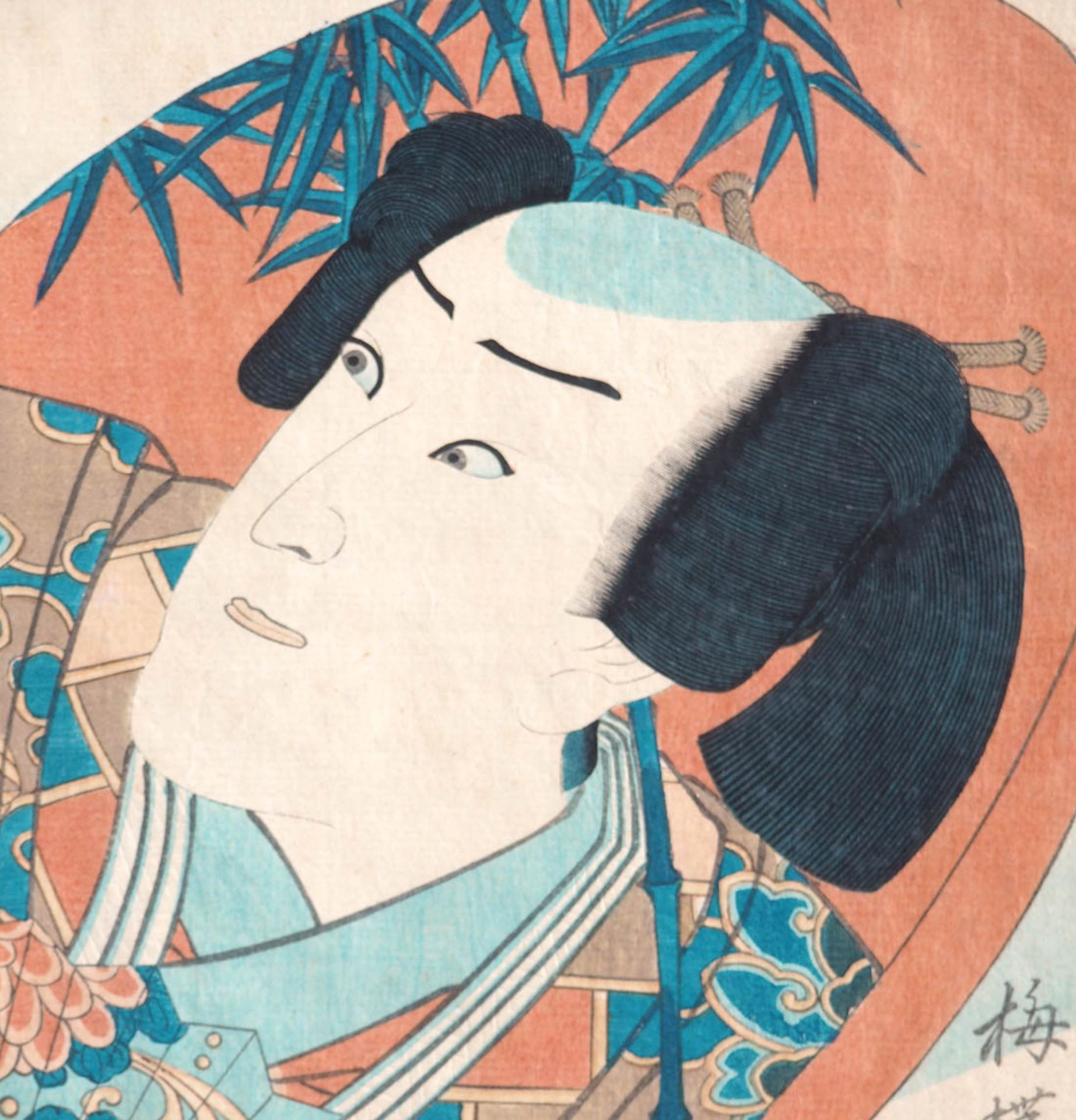 Kunisada II, 1823 - 1880 Kabuki-Schauspieler. Farbholzschnitt, unter Glas ger. 37x25,5cm. - Bild 2 aus 4