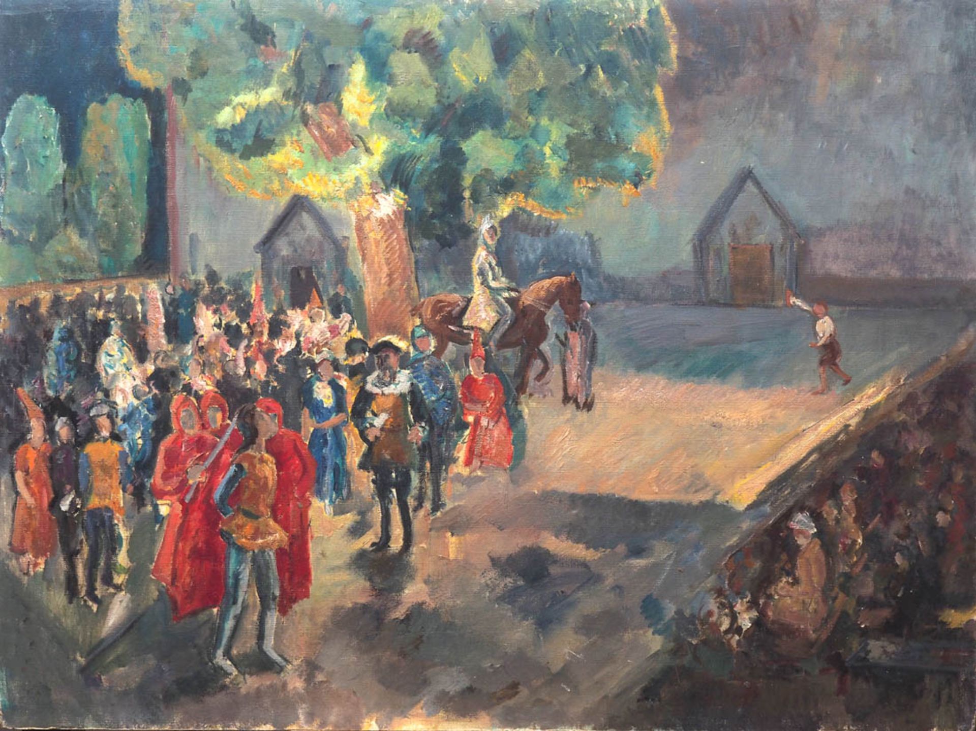 Mez, Alfred, 1885 - 1955 Blick auf die Bühne der Breisacher Festspiele mit zahlreichen
