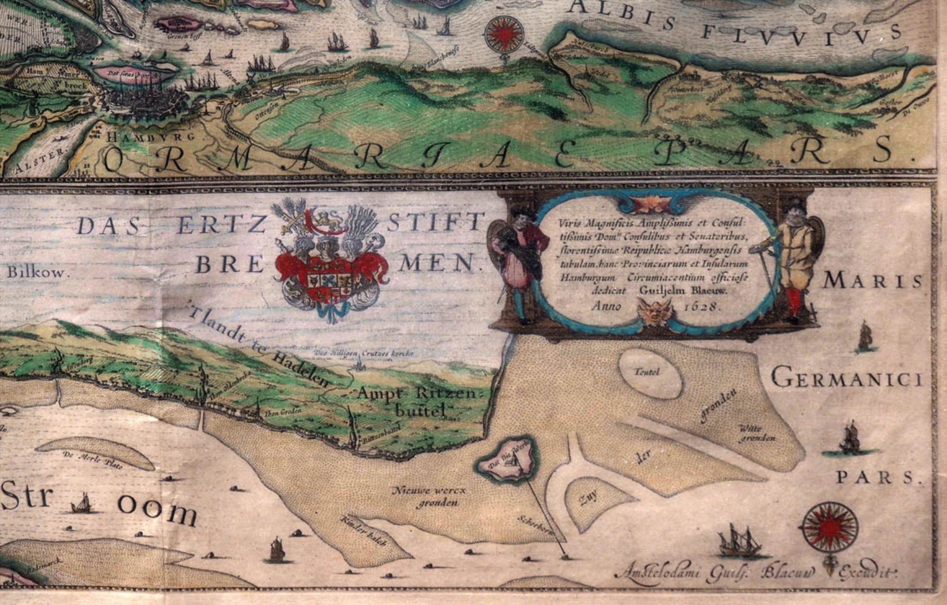 Blaeu, Willem Janszoon, 1571 - 1638 Landkarte der Elbe mit angrenzenden Gebieten. Kupferstich, reich - Image 6 of 7
