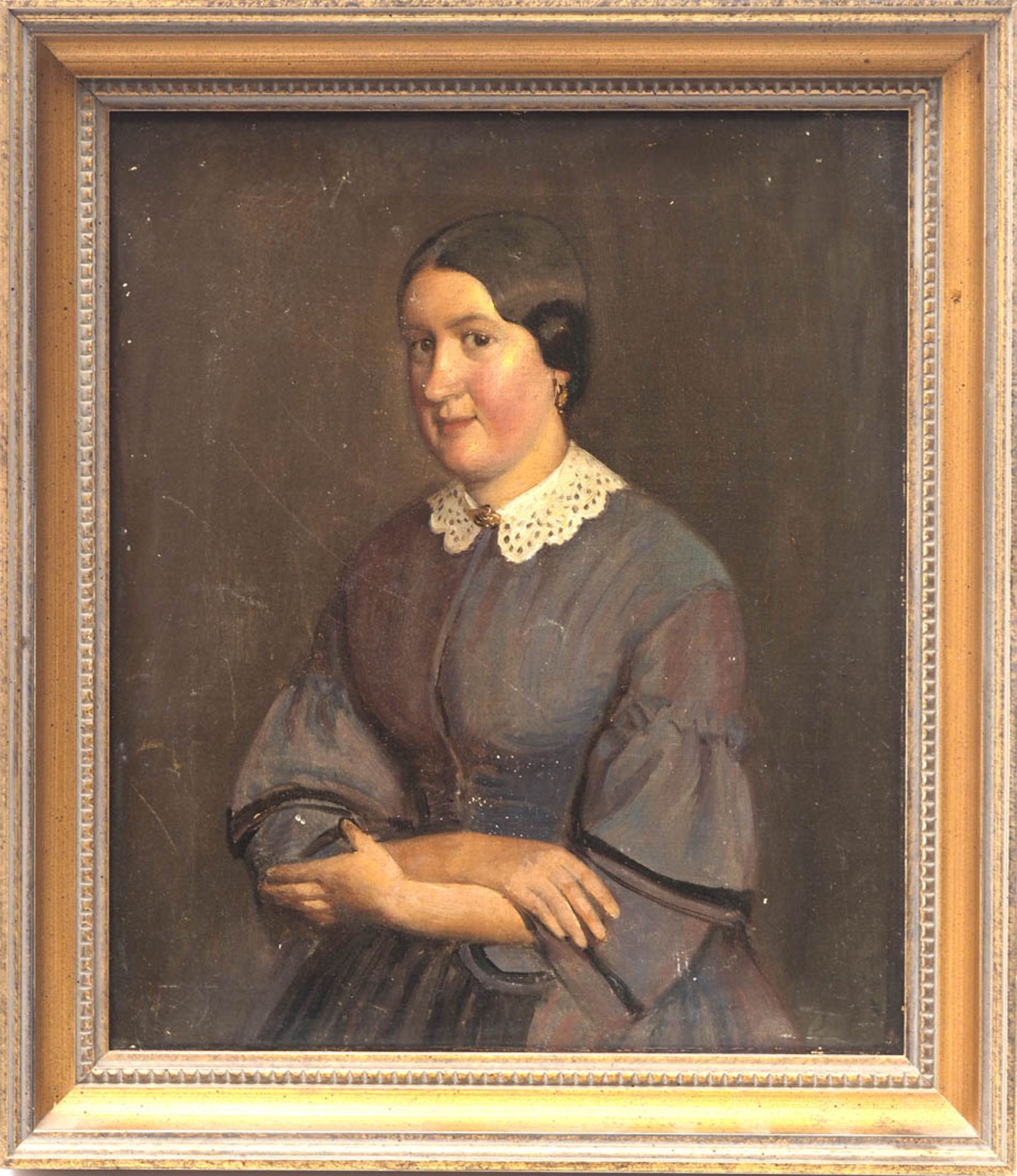 Portraitist, Mitte 19.Jhdt. Dreiviertelsportrait einer biedermeierlich gekleideten Dame im grauen