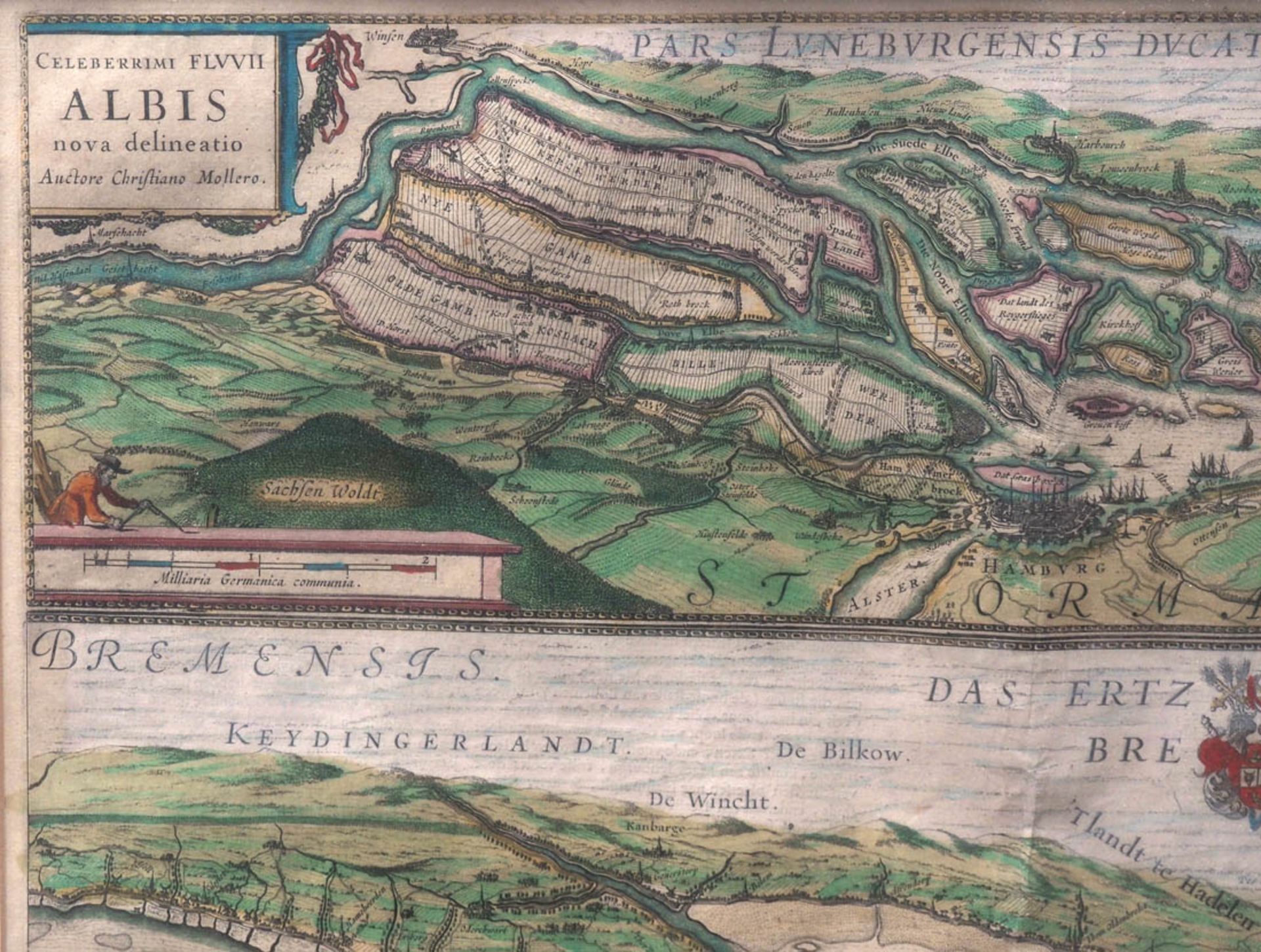 Blaeu, Willem Janszoon, 1571 - 1638 Landkarte der Elbe mit angrenzenden Gebieten. Kupferstich, reich - Image 4 of 7