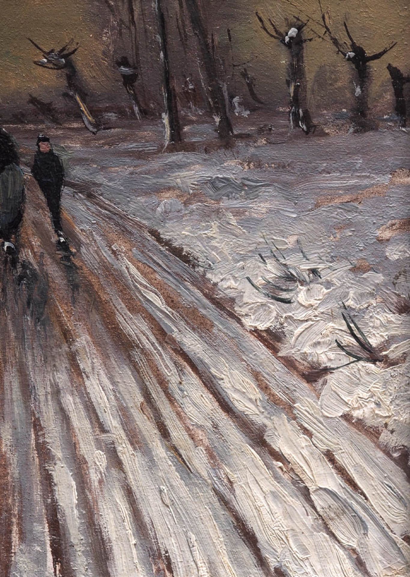 Reuter, Wilhelm, 1874 - 1958 Nächtliche Winterlandschaft; auf einem einsamen Pfad drei Wanderer. - Bild 6 aus 7