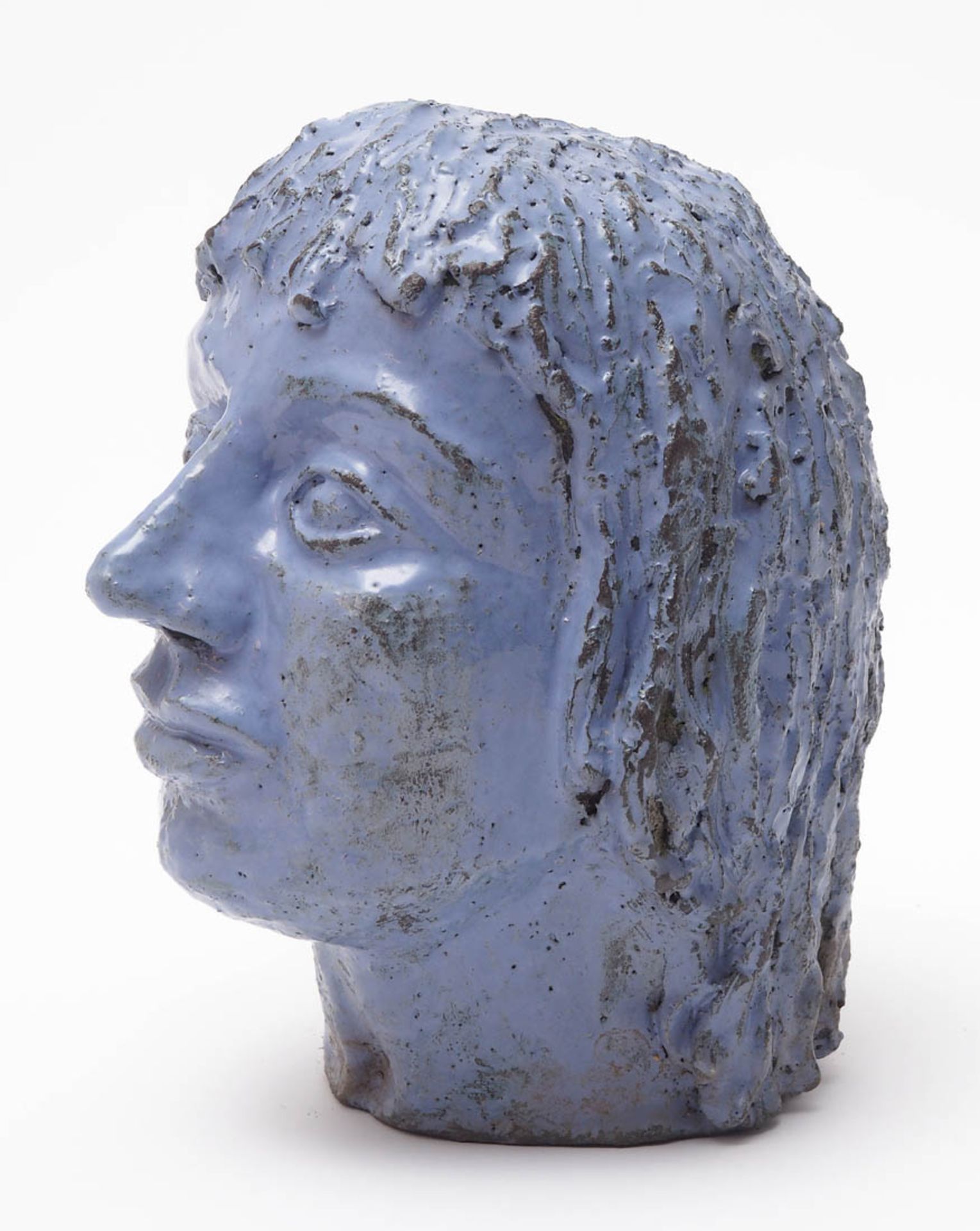 Portraitkopf Ton, blau glasiert. H.23cm. - Image 3 of 4