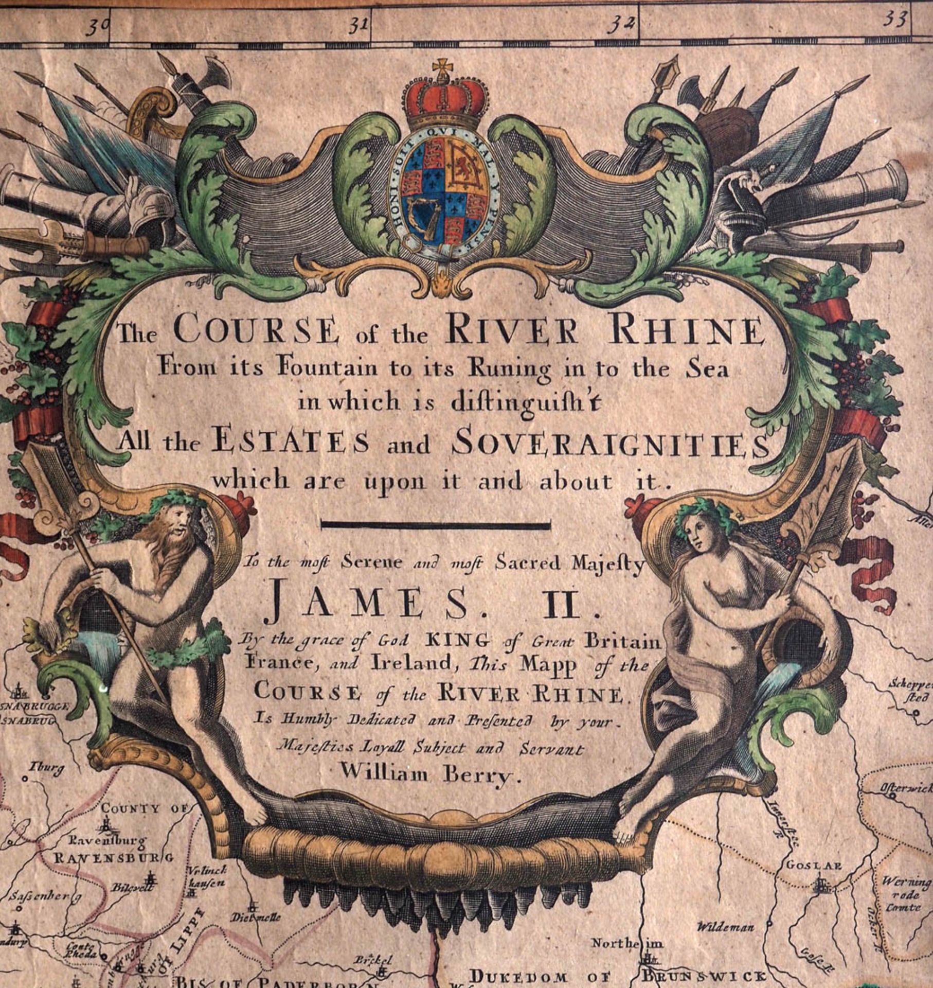 Berry, William, 1639 - 1718 Der Verlauf des Rheins, rechts oben große Wappenkartusche mit Widmung - Bild 6 aus 7