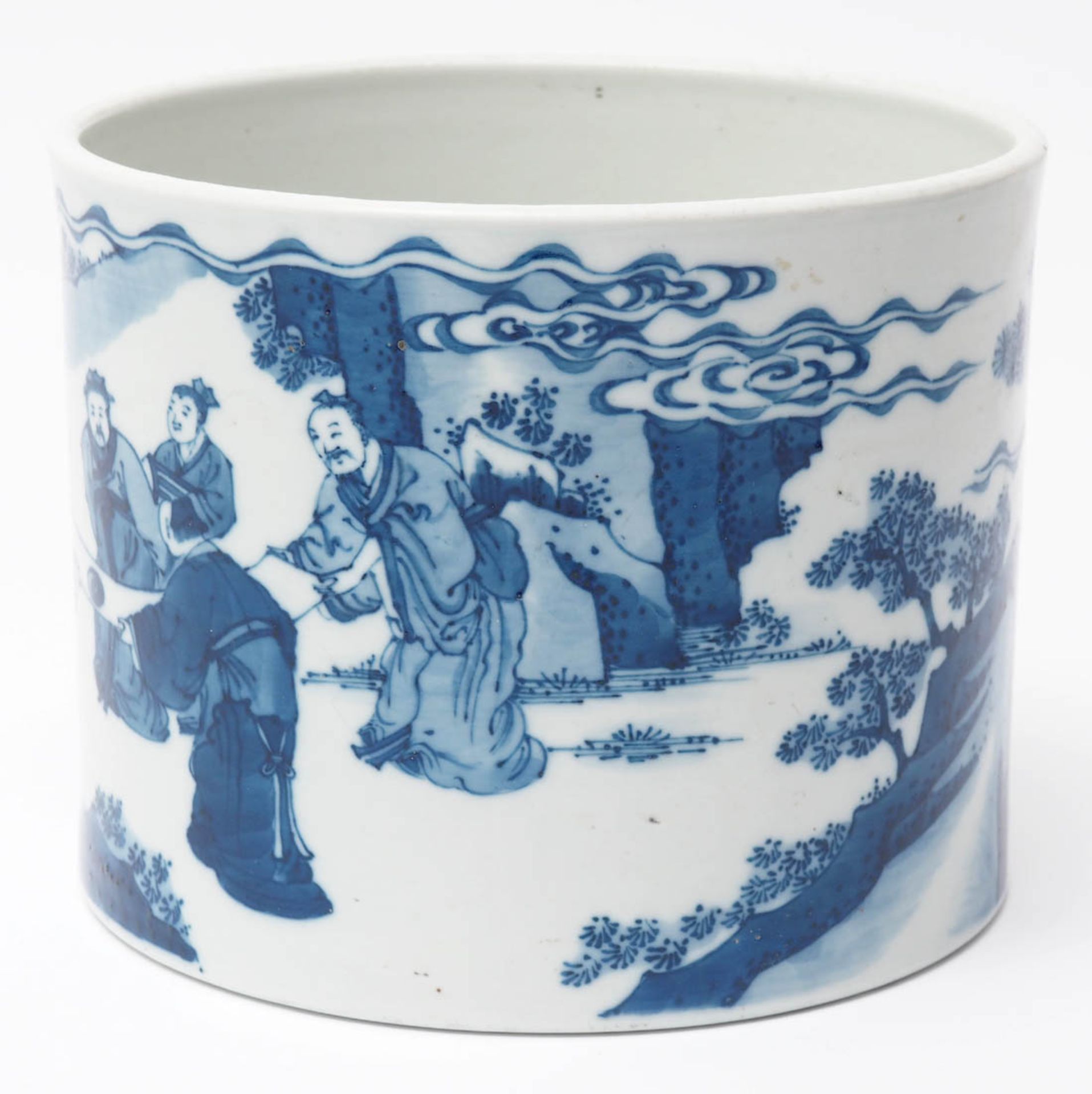 Pinselwaschgefäß, China, Qing-Dynastie Zylindrische Form. Auf der Wandung Dekor in Blaumalerei mit - Bild 2 aus 11