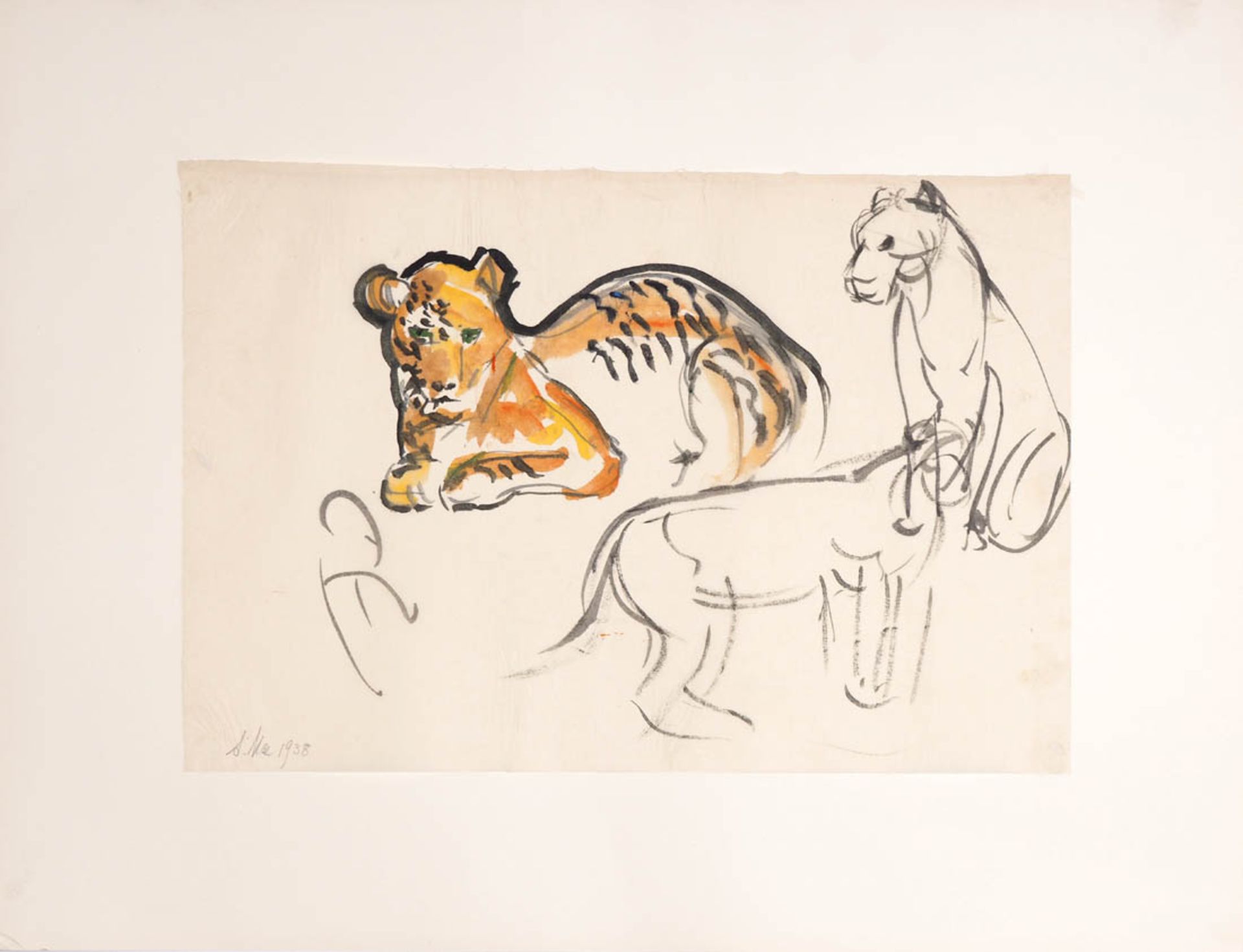 Mez, Alfred, 1887-1955 Schlafender Leopard, 31x46cm; grasende Antilopen, rechts unten sign., - Bild 2 aus 8