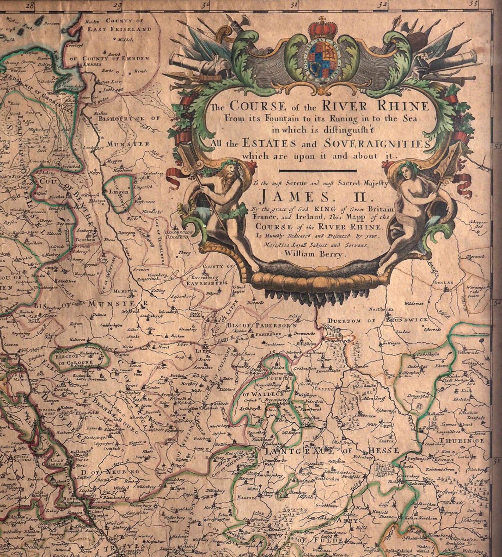 Berry, William, 1639 - 1718 Der Verlauf des Rheins, rechts oben große Wappenkartusche mit Widmung - Bild 2 aus 7