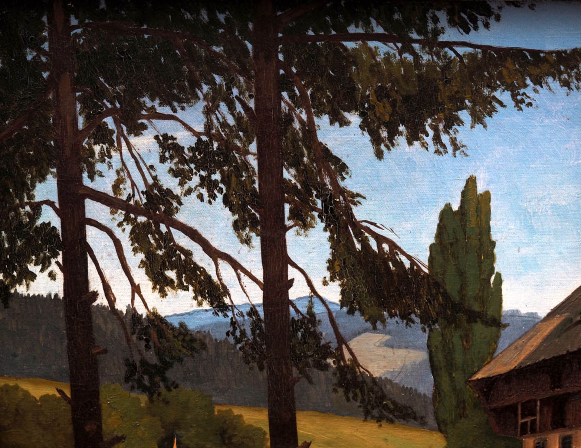 Ketterer, E. Blick auf einen einsam gelegenen Schwarzwaldhof mit mächtigem Walmdach, daneben eine - Bild 2 aus 7