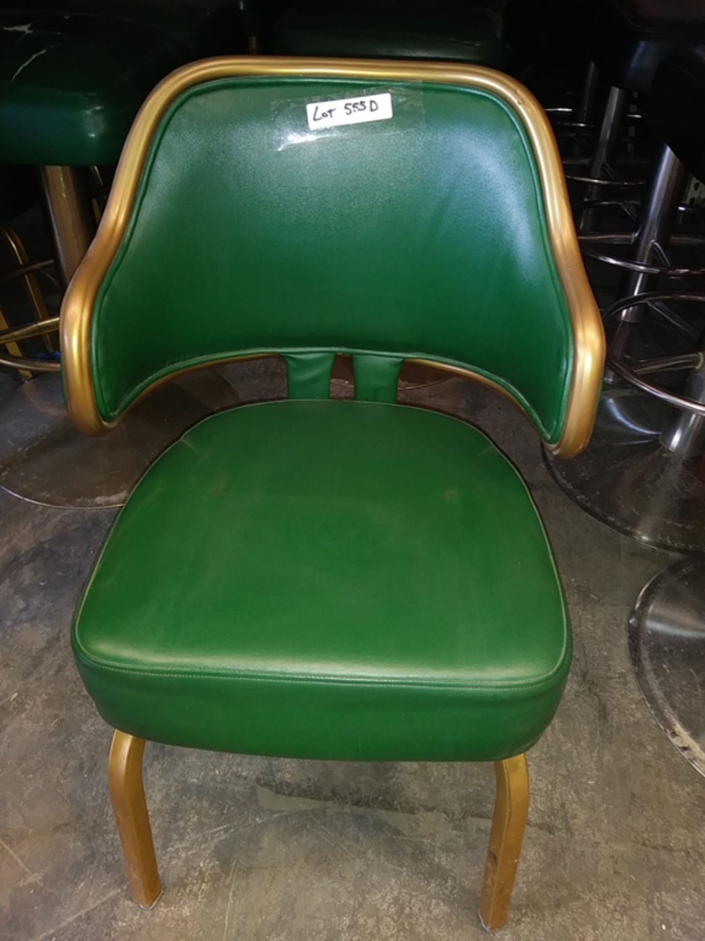 GREEN / GOLD LEATHER DINING CHAIRS (QTY X MONEY)