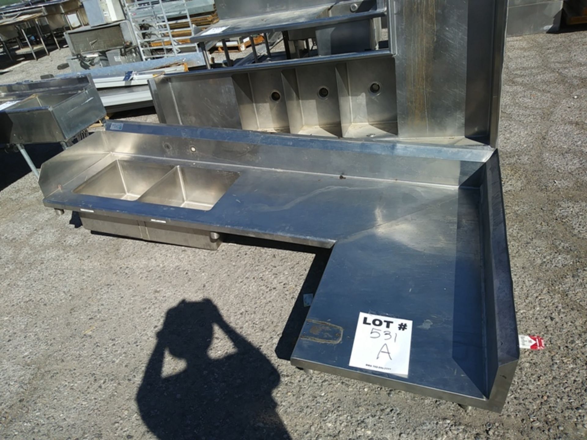 12FT LONG STAINLESS STEEL 2 COMPARTMENT SINK - Image 2 of 2