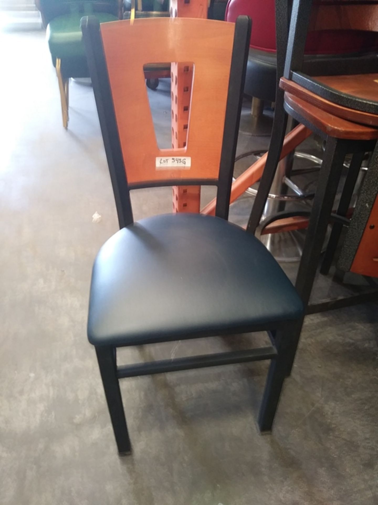 TAN WOOD / NAVY BLUE LEATHER DINING CHAIR