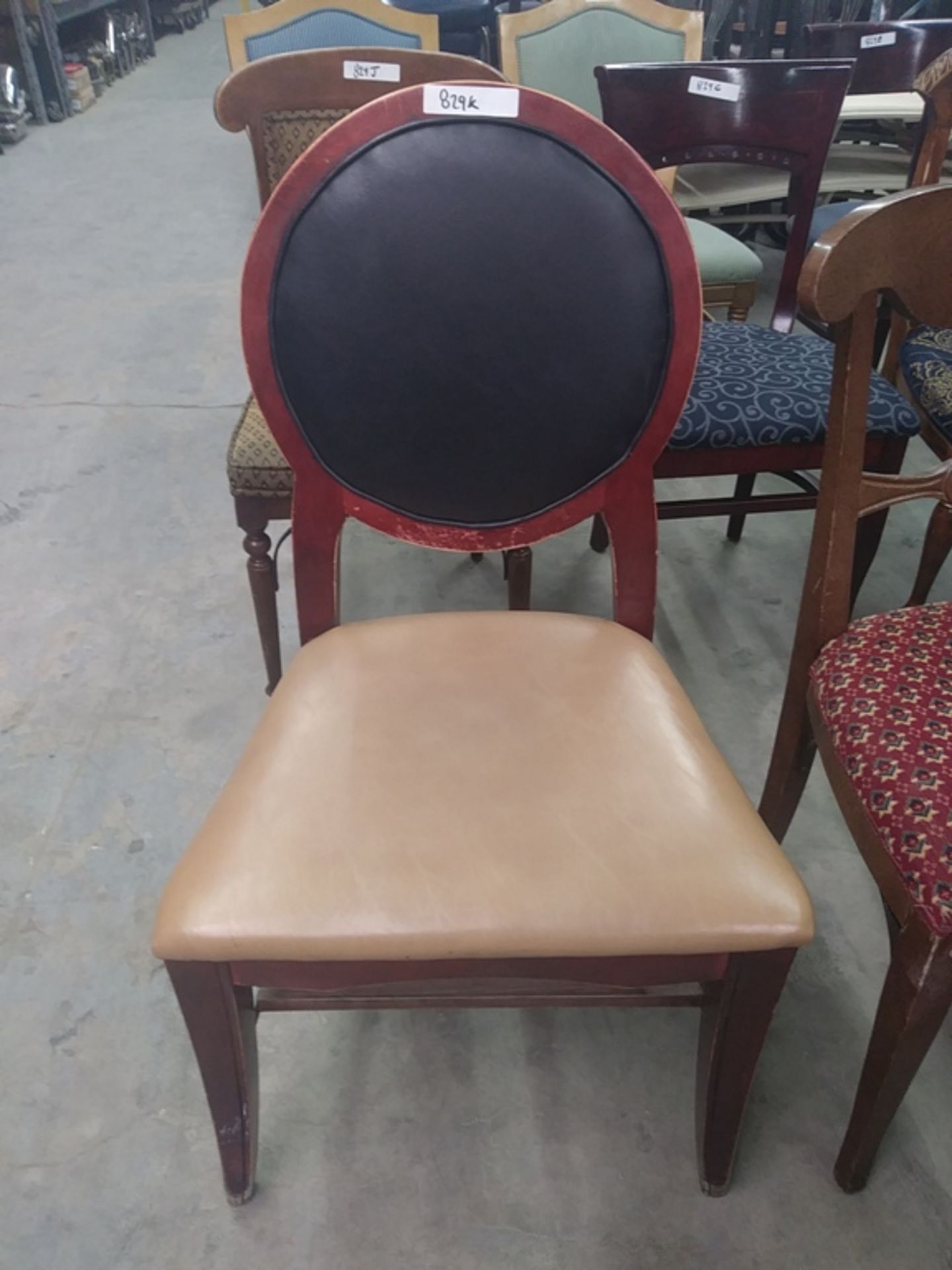 BLACK / TAN LEATHER DINING CHAIR / WOODEN FRAME (QTY X MONEY)
