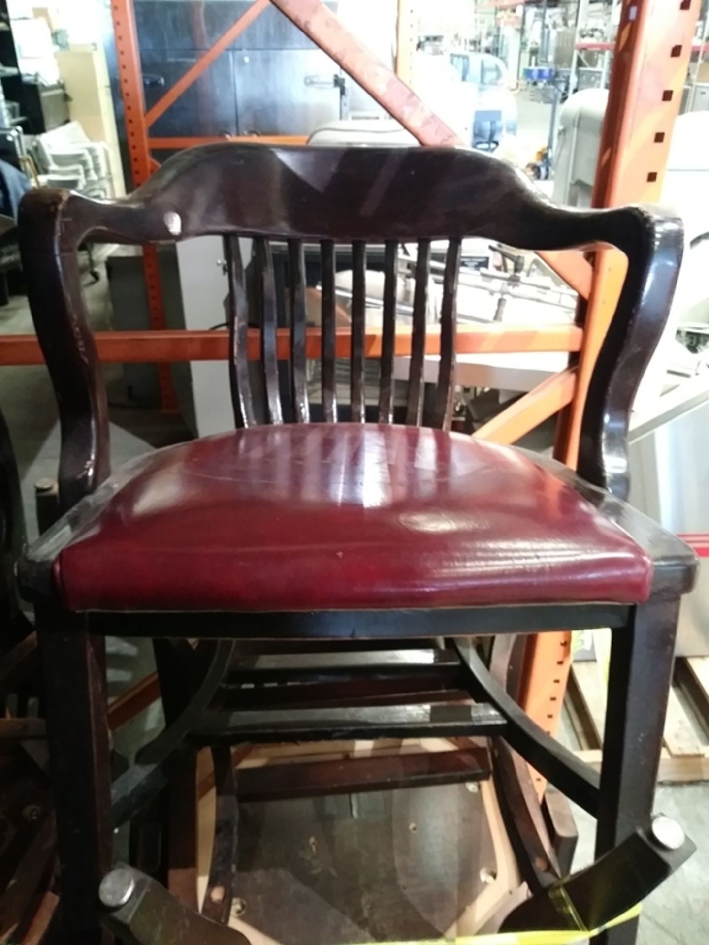 RED / BROWN WOODEN DINING CHAIRS W/ ARM REST (QTY X MONEY)