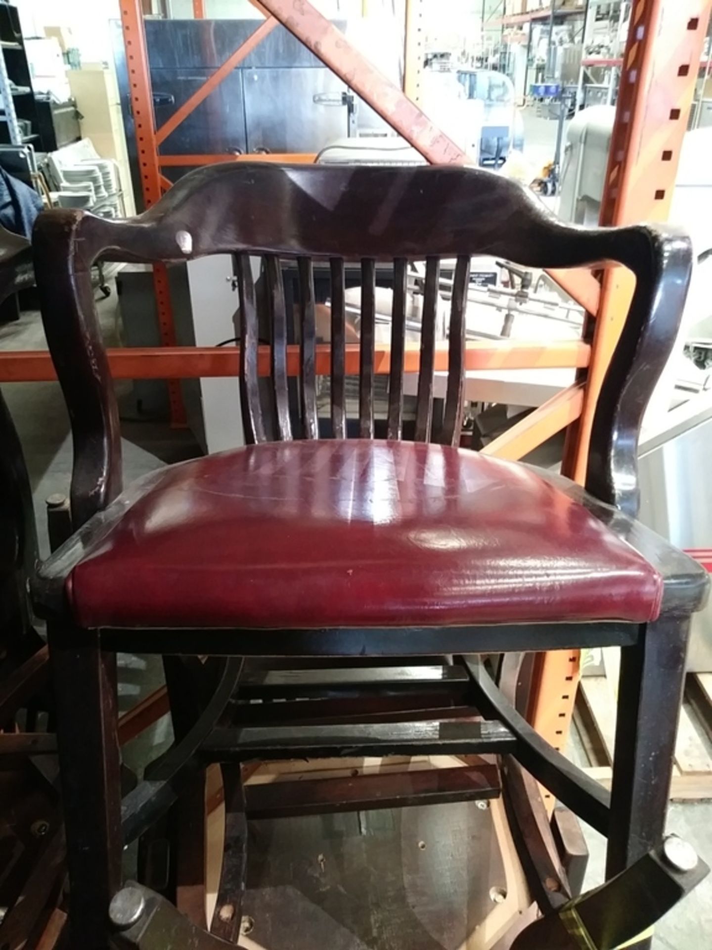 RED / BROWN WOODEN DINING CHAIRS W/ ARM REST (QTY X MONEY) - Image 2 of 3
