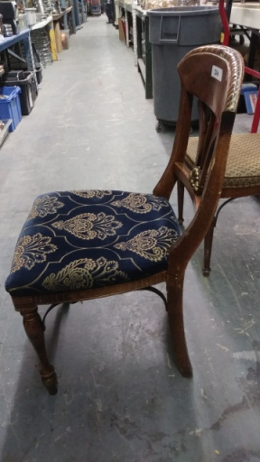 WOODEN FRAMED BLUE / GOLD FLORAL DESIGN DINING CHAIRS (QTY X MONEY) - Image 2 of 3