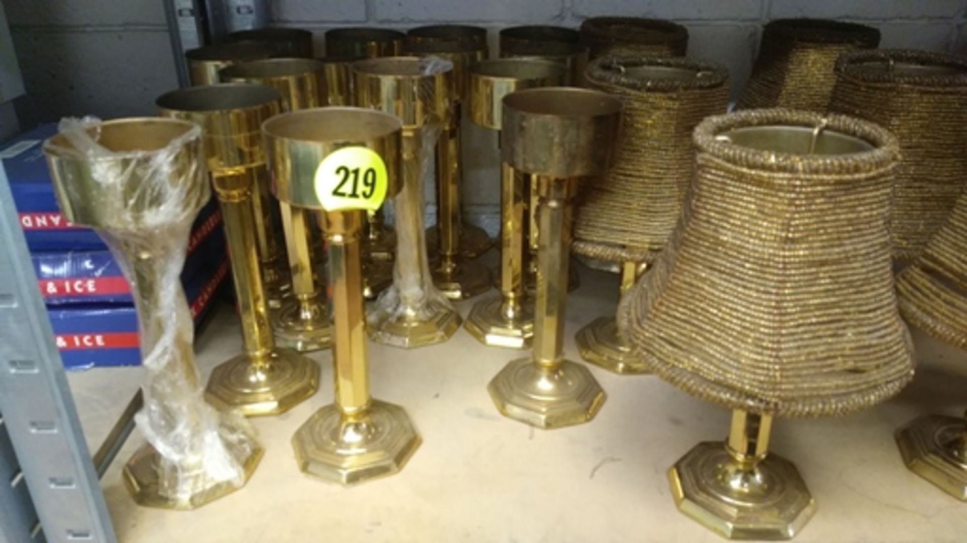 HENA METAL CANDLE HOLDERS W/ 9 LAMPSHADES INCLUDED (includes QTY 20 in this lot)