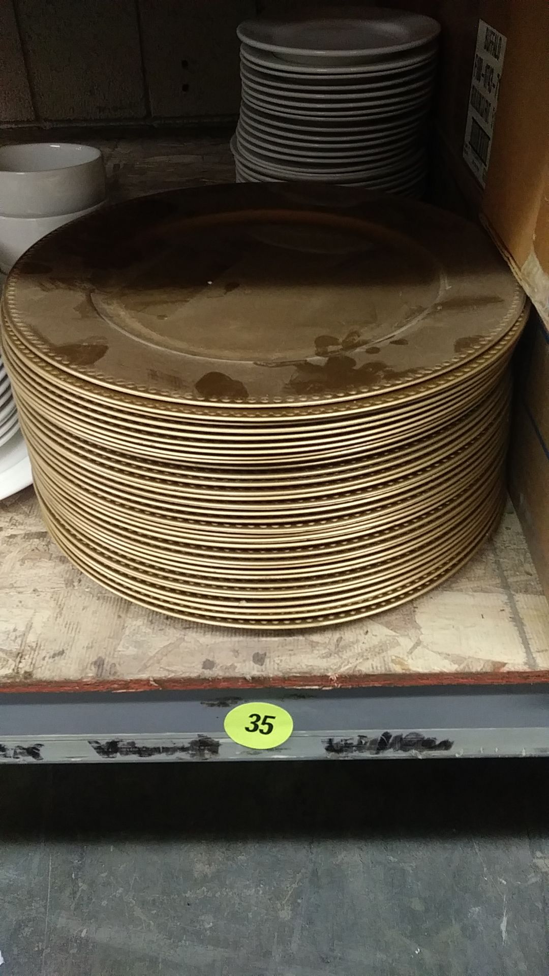 12" GOLD PLASTIC CHARGER PLATES (includes QTY 34 in this lot) - Image 3 of 3