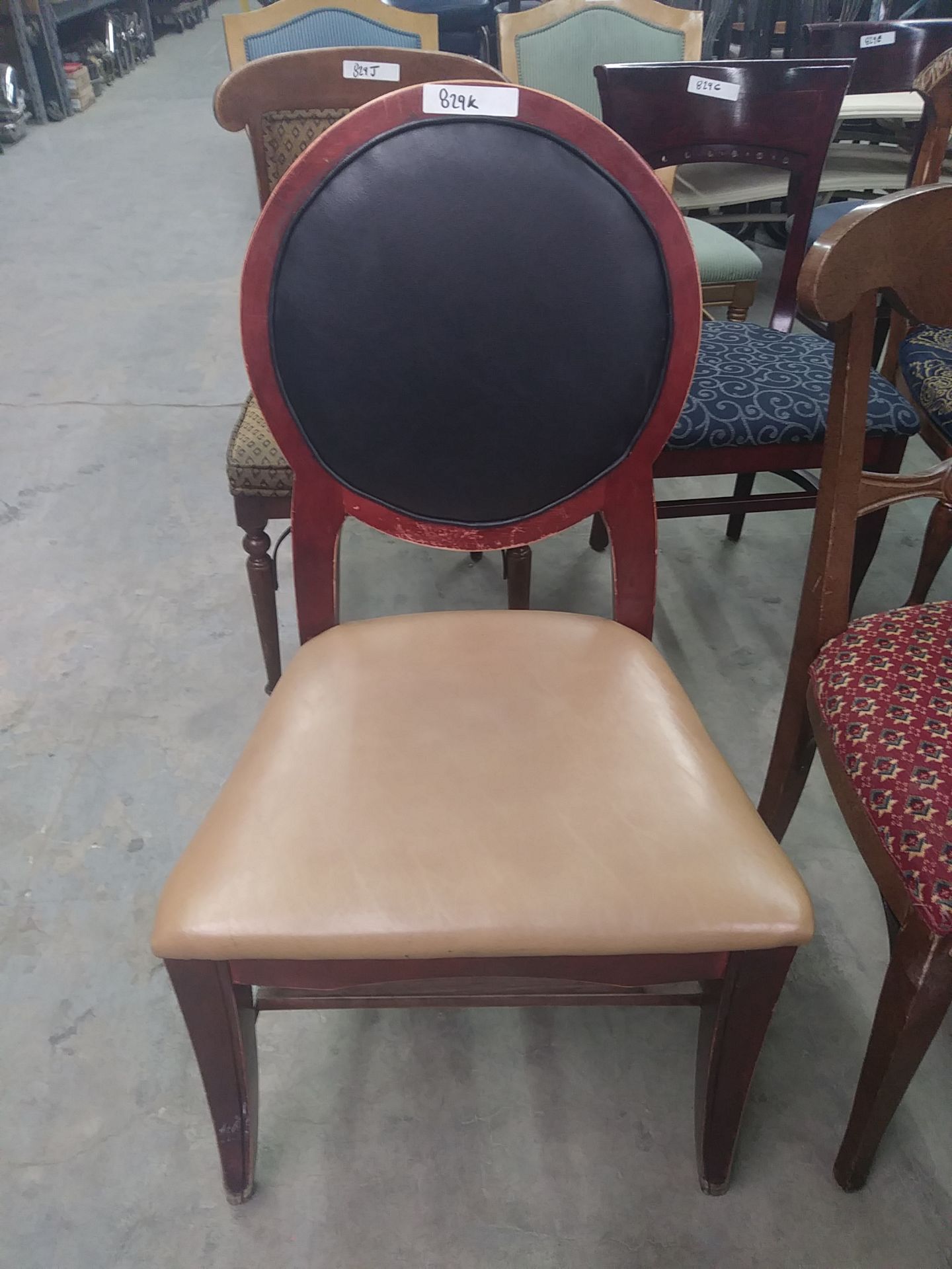 BROWN / TAN WOODEN FRAME DINING CHAIRS (QTY X MONEY)