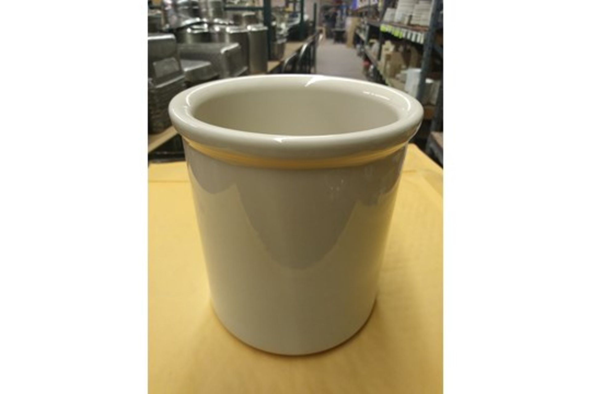 6.5" DIA. WHITE BAIN MARIE JARS 8" TALL (includes approx QTY 21 in this lot) - Image 2 of 4