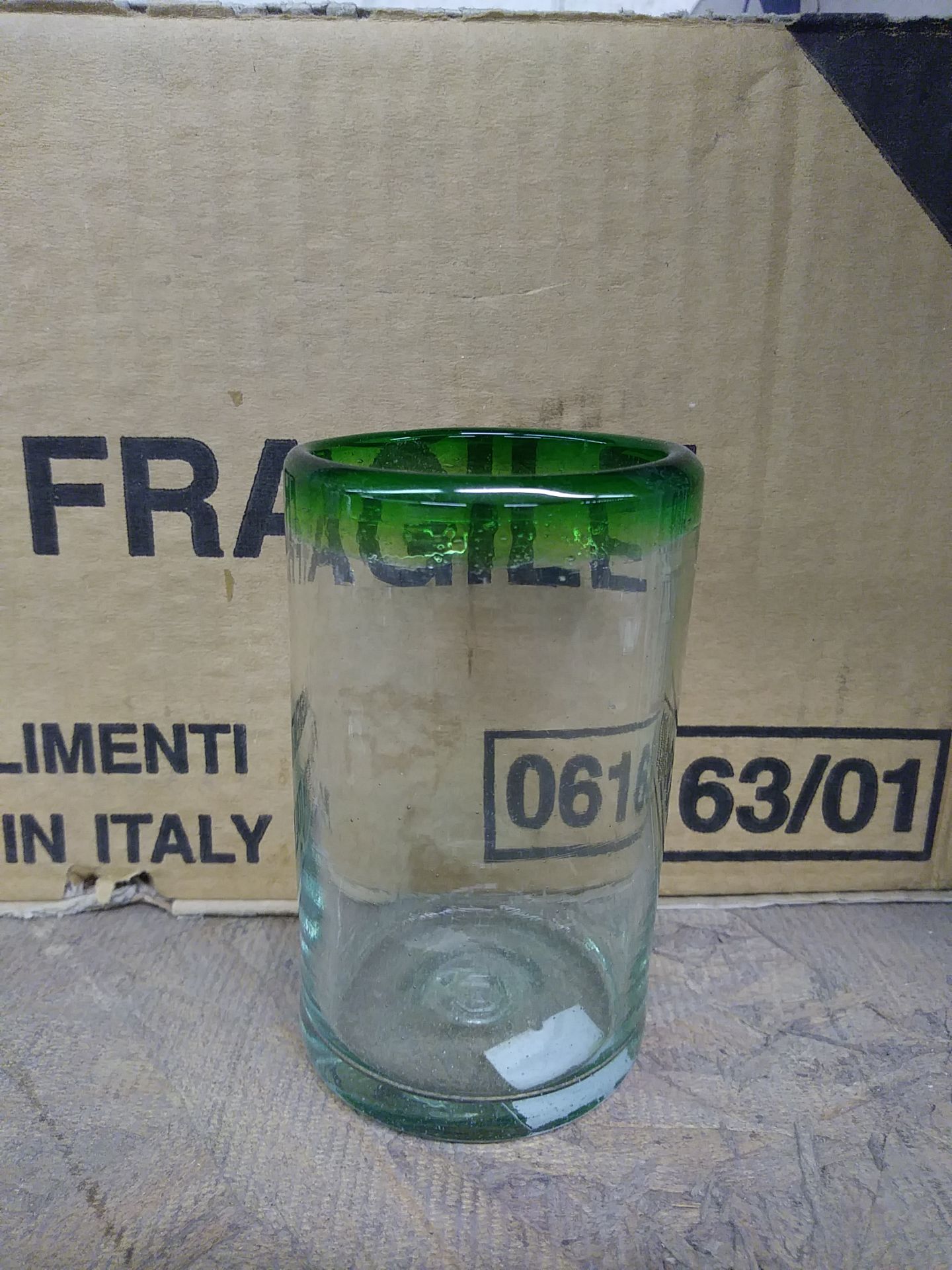 GREEN TIP DRINKING GLASS 3" DIA X 4.5" TALL(includes QTY 12)