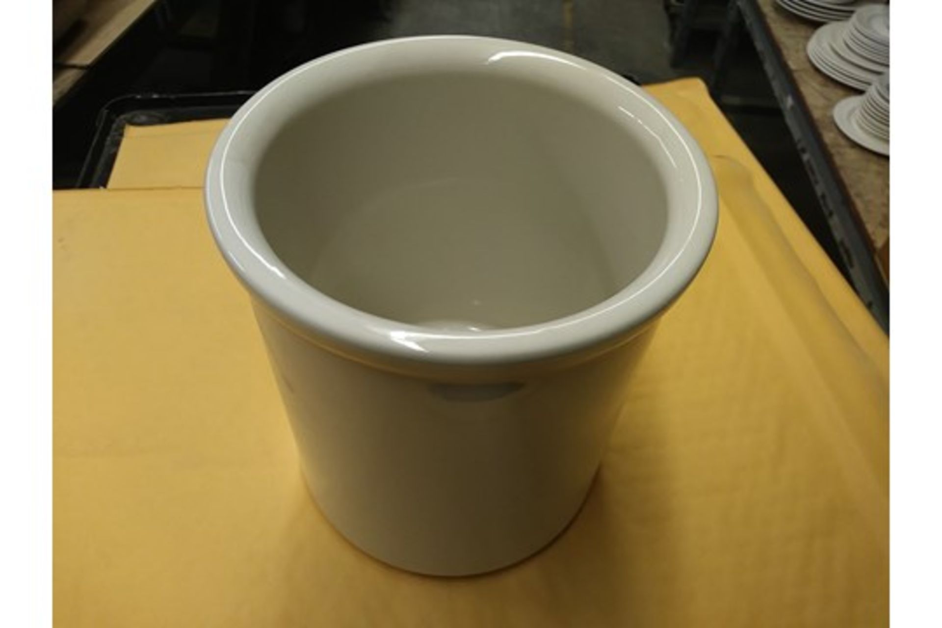 6.5" DIA. WHITE BAIN MARIE JARS 8" TALL (includes approx QTY 21 in this lot) - Image 3 of 4