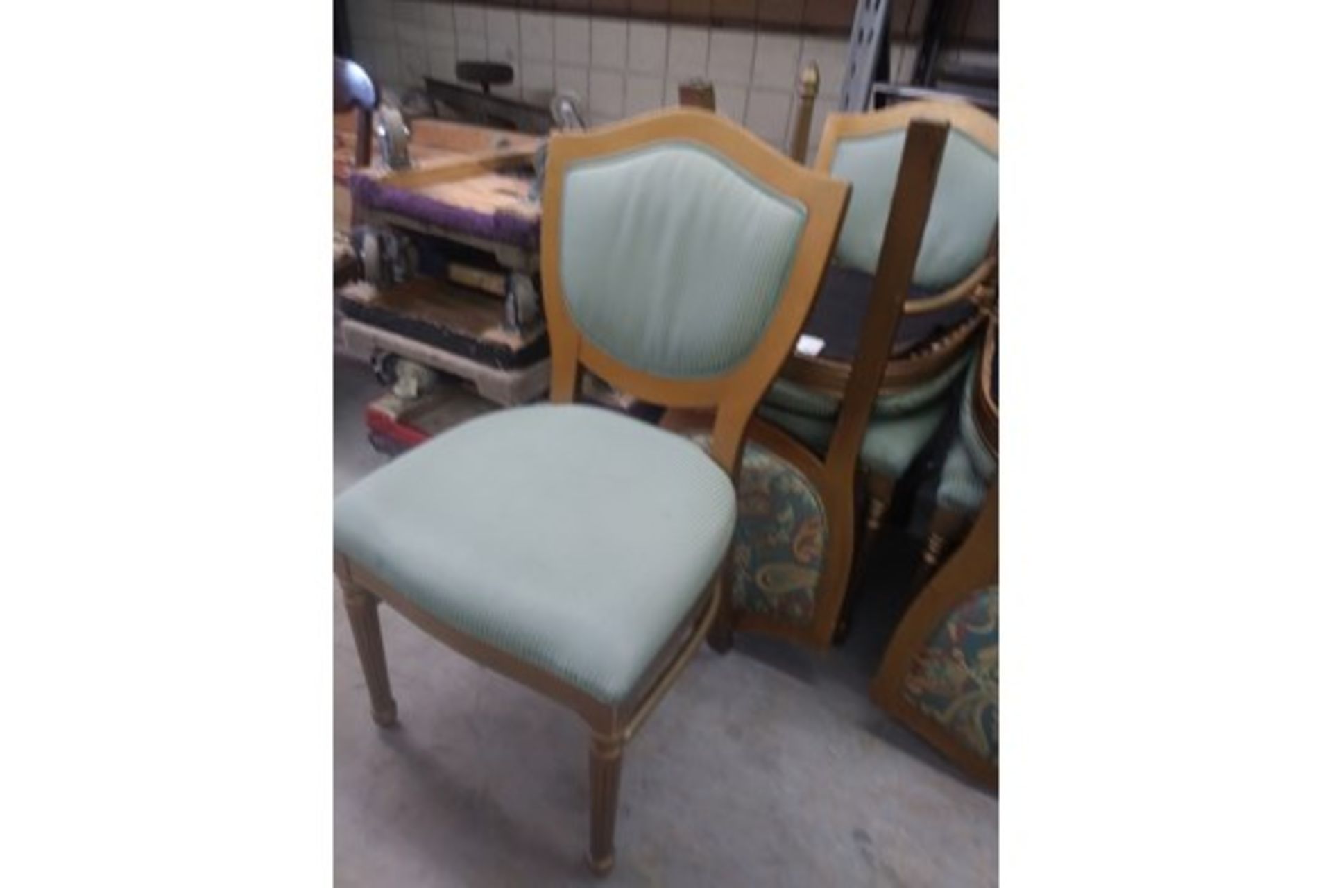 GREEN PIN STRIPE DINING CHAIRS (QTY X YOUR BID) - Image 2 of 4
