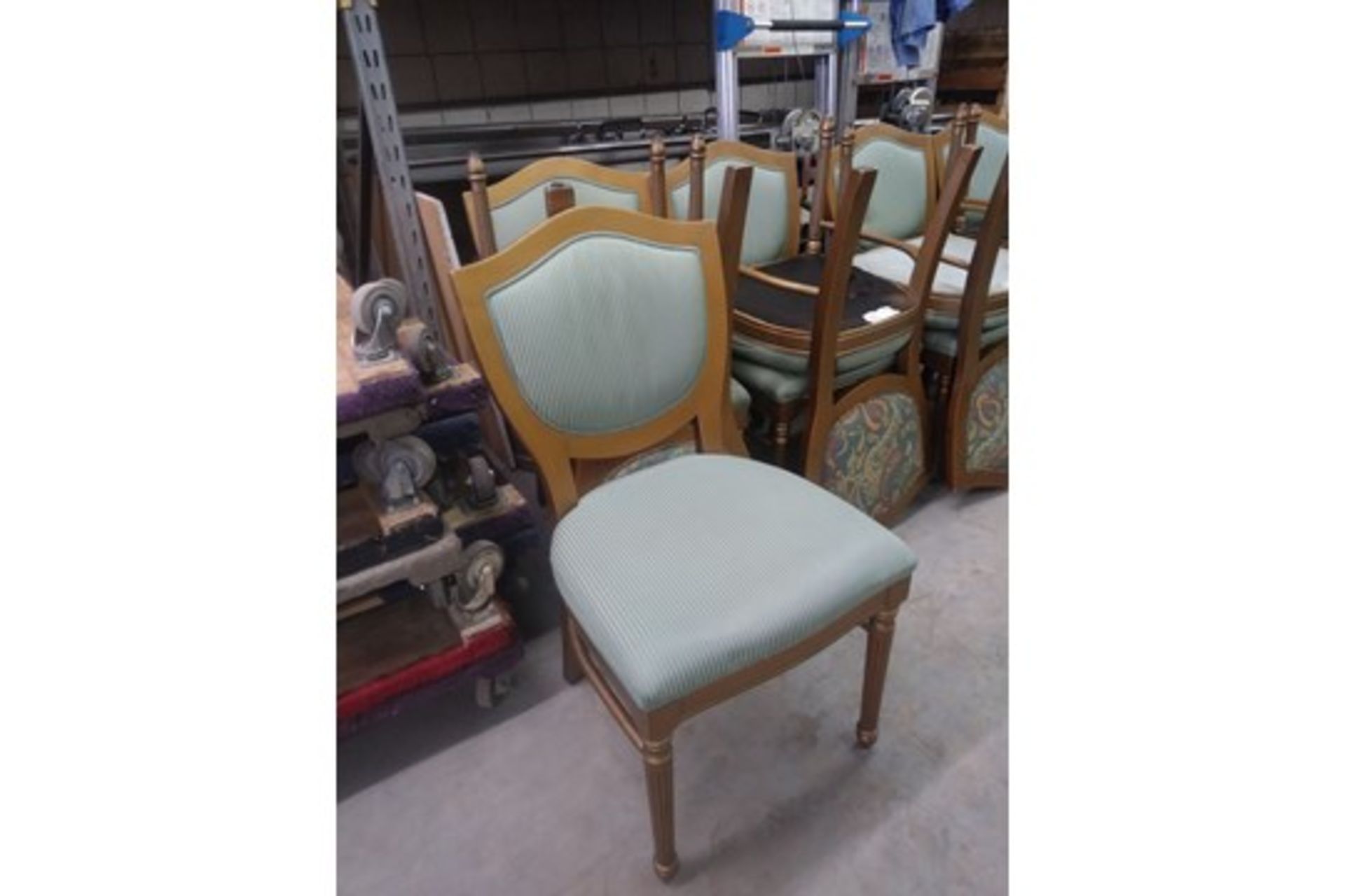 GREEN PIN STRIPE DINING CHAIRS (QTY X YOUR BID) - Image 4 of 4