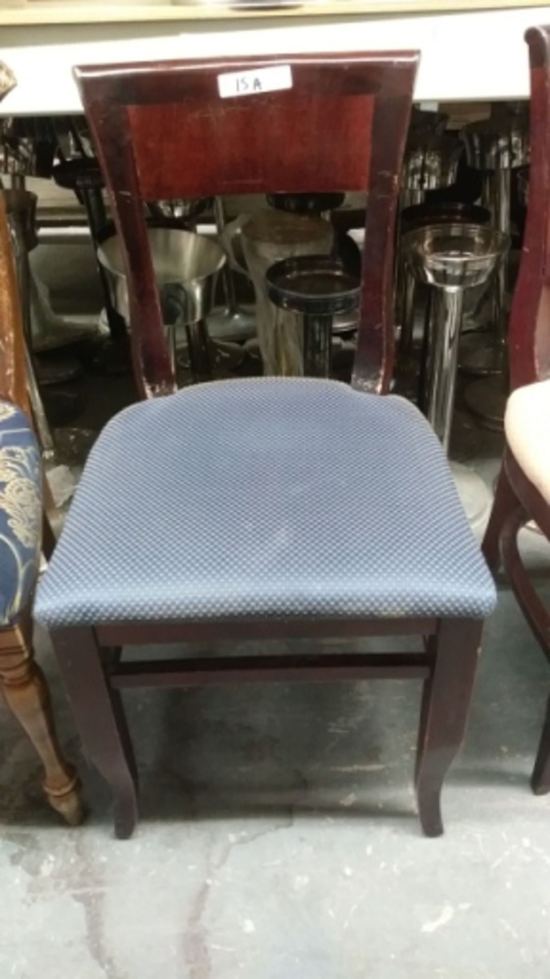 WOODEN FRAMED BLUE DOT DESIGN DINING CHAIRS (QTY X YOUR BID)