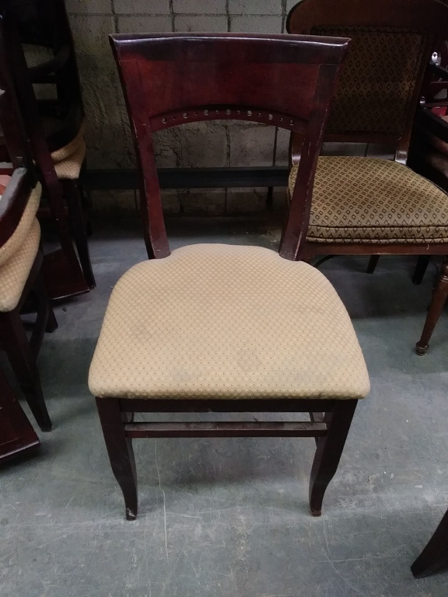 BROWN / TAN WOODEN FRAME DINING CHAIRS (QTY X YOUR BID)