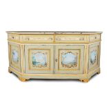 An antique lacquered and painted wood sideboard