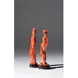 Two Chinese coral figures of a guanyin