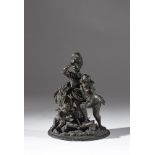 A patinated bronze group of a couple in love with Cupid