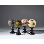 4 oceanic diaspro, breccia corallina, nero africano and inlaid white marble globes