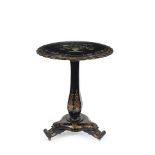 An English black lacquered and gilt painted tea table