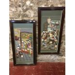 2 large oriental panel paintings in fitted wooden frames. Both depicting Geisha Girls