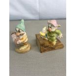 2 Royal Doulton Dwarf figures "Dopey by candlelight & Bashfuls melody"