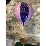 Vintage ceramic hot air balloon with hanging small basket & small porcelain presents inside etc