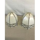 2 Art Deco Vaseline glass light shades with black lines painted to the edging