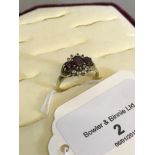 9ct gold ladies ring, set with 3 amethyst stones & CZ sides