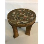 African 3 foot stool with hand painted bead style design