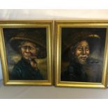 2 Large oil paintings depicting Vietnamese women & man. Fitted within gilt frames