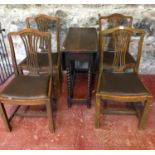 Oak barley twist drop end table together with 4 solid oak dining chairs