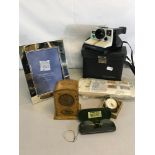 A collections of odds to include Polaroid 1000 land camera, Mauchline ware burns cottage scene bank,