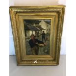 Oil painting on canvas of fisherman with basket, signed William Hay fitted within a ornate gilt