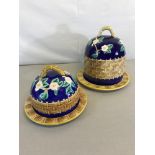 2 Majolica style cheese dishes