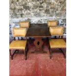 Solid oak table with 4 Leather & stud upholstered chairs