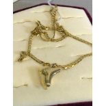 9ct gold curb necklace together with 9ct gold ice skate pendant