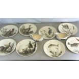 A collection of Johnson Brothers plates & 2 gravy boats titled " Game Birds & Fish"