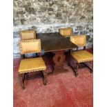 Solid oak table with 4 Leather & stud upholstered chairs