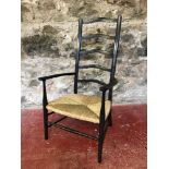 Arts & crafts rush seat ladder back chair